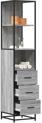 IBUQDDV Mobile Bagno Grigio Sonoma con Struttura Metallo, Armadio Lavabo Truciolato Resistente Umido, Mobile Sospeso 35x37.5x166cm per Spazi Interni, Ampio Ripiano e Maniglie