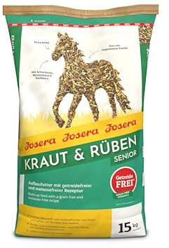 JOSERA Erbe & barbabietole Senior (1 x 15 kg), cibo per cavalli di alta qualità, formula senza cereali, riduce l'amido e lo zucchero, facile da masticare, confezione da 1