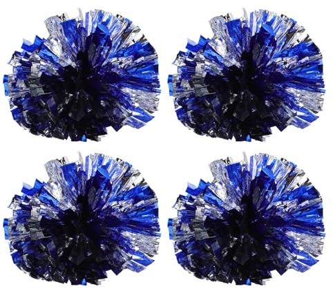TOYZFRIENDY 4 pièces Pompons de Danse pour Cheerleading Bleu Argenté Accessoires de Support Sportif pour Événements et Compétitions