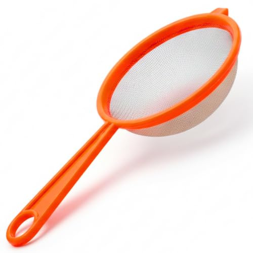 Colino da Cucina in Alluminio o Tessuto,con Manico, per Setaccio Farina, Tisane e Scolature (COLINO ARANCIONE)