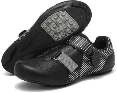 TvzsiY Scarpe da Ciclismo Suola in Gomma Uomo Scarpe da Bicicletta Strada E da Mountain Bike Scarpe Sportive da Esterno Nessuna Serratura,Nero,42 EU