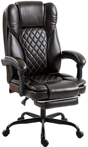 HOMCOM High-Back Executive Home Office Chair with 360 Degree Swivel, Brown | PU Leather Computer Desk Chair, Reclining Function, Retractable Footrest, Adjustable Height