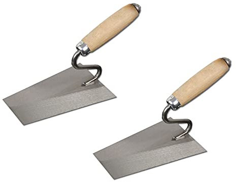 DEWEPRO 2er Set Tiroler Maurerkelle 180x120x80mm – Italienische Putzkelle mit S-Hals Schwanenhals – Gehärtetes Stahlblatt konisch geschliffen – Holzgriff Holzheft – Profi Werkzeug für Mörtel und Putz