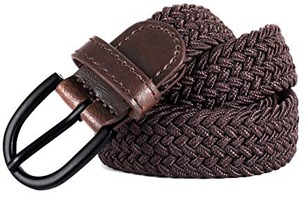 Young Boys Girls | Braided Stretch Elastic Belt | Pin Prong Buckle | Loop End Tip | 1 width (Brown, Waist 24-26”)
