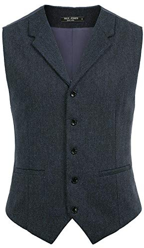 PJ PAUL JONES Gilet de costume décontracté en tweed à chevrons pour homme, bleu marine, Medium