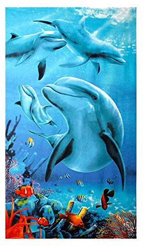 Große Strandtücher Badetuch Schnell Trocknend Wasseraufnahme Extra Microfiber,Pferde，Delphin, Hawaii-Motiv 100 x180CM，Mehrfarbig (Vier Delfine)