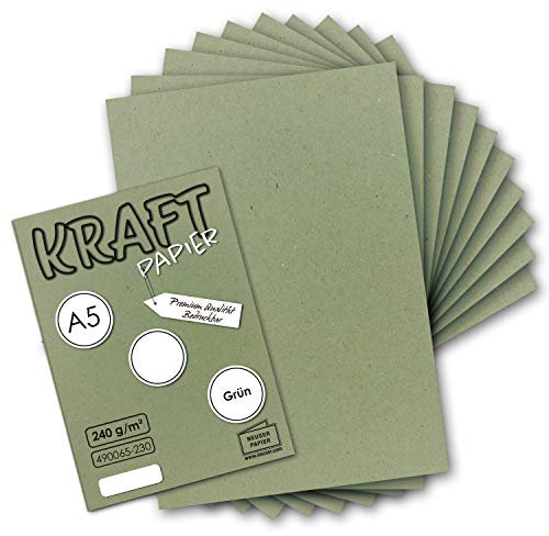 50x Vintage Kraftpapier in Grün - DIN A5-21 x 14,8 cm - nachhaltiges natur-Grünes Recycling-Papier, ökologisch Bastel-Karton Einzel-Karte - NEUSER PAPIER