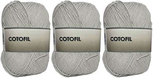 Hanselhome - Gomitolo di lana Cotofil 100% cotone, perfetto per lavori a maglia e fai da te, colore pietra 100 g, circa 220 metri confezione da 3 pezzi)