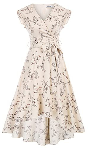 Wedding Guest Dress for Women High Low Semi Formal Church Dress Floral Boho Bridal Shower Dress Floral White L
