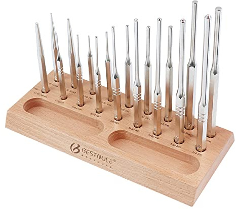 BESTNULE 19pc Punch Set w/Beech Block(Roll Pin, Center, Flat, Solid Punch)