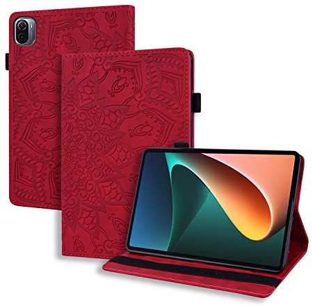 Rostsant Funda Xiaomi Pad 5 Carcasa Stand Ranura para Bolígrafo Función Patrón de Mandala Funda Protectora para Xiaomi Mi Pad 5 / Mi Pad 5 Pro 11 Pulgadas 2021 - Rojo