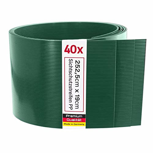 Zaunrebell - Sichtschutzstreifen aus PP - 252x19 cm für Doppelstabmattenzaun, Gittermattenzaun - Made in Germany (40 Streifen, Moosgrün)