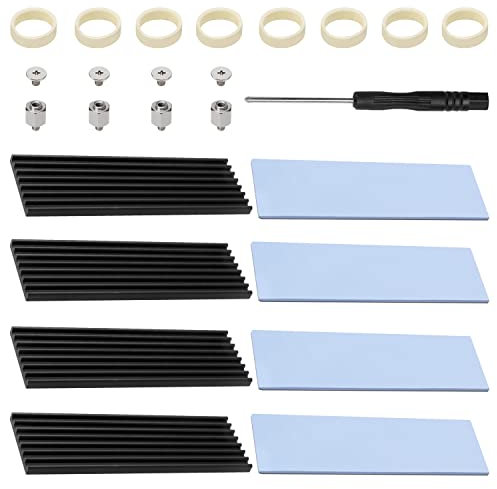 VooGenzek 4 PCS M.2 SSD Heatsink, Aluminium Heatsink, with M.2 SSD Screws and Thermal Conductive Adhesive Sheet, Screwdriver, for M.2 Heatsink Laptops and Desktops, 70X22X3mm, Black