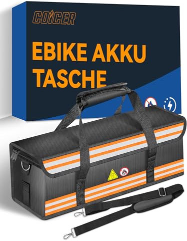 COICER E-Bike Akku Tasche Feuerfeste, Schutz Feuerfeste Box für Akkus, Explosionsgeschützte Lipo Fahrrad, Safe Bag Ebike Akku Schutzhülle Große Batterieaufbewahrung Zubehör mit Schultergurt L
