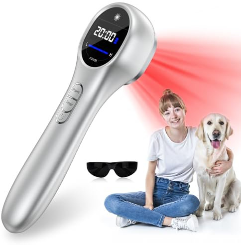 Tecey Infrared Light Device, Portable Near Red Light Massager for Body Joint, Handheld Infrared Lamp Time/Energy Levels Adjustable Infrared Lampe for Human/Pets (14X650nm +3x808nm)