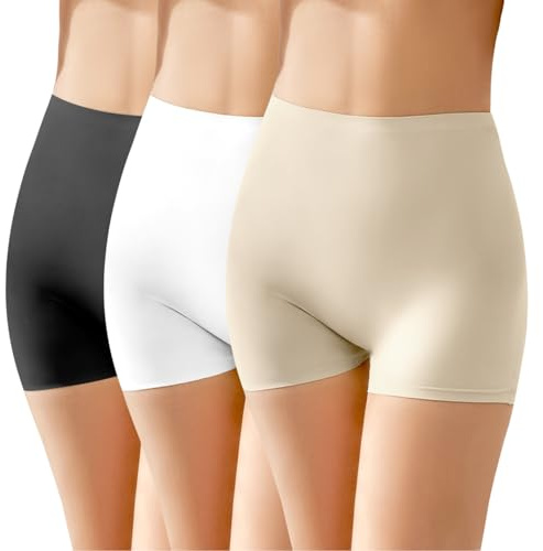Short Anti-Frottement pour Femme - Chub Rub Gainant sous Robe - Boxer Cycliste (S-Noir/Peau/Blanc)