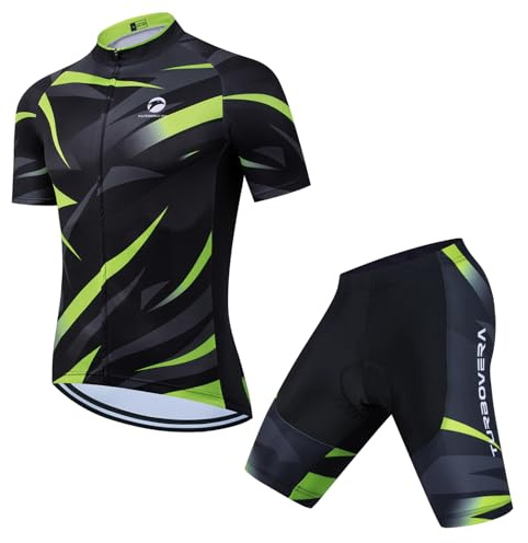 Turbovera Conjunto de Maillot de Ciclismo, Maillot de Ciclismo Transpirable y Pantalón Corto de Ciclismo con Almohadilla de Gel, de Secado Rápido