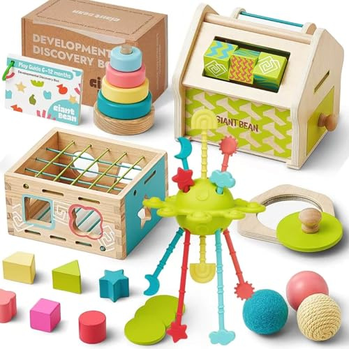 Giant bean Montessori giocattolo a partire dai 6 ai 12 mesi, giocattolo Montessori, torre impilabile, giocattolo sensoriale, puzzle a specchio, scatola permanente per oggetti, regalo per bambini dai 6