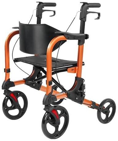 VEKROBOT 2 in 1 Rollstuhl Rollator Faltbar mit Sitz,Faltbarer Aluminium Outdoor-Rollator mit Sitz - Maximale Mobilität & Komfort im Außenbereich Transport-Stuhl mit Netztasche