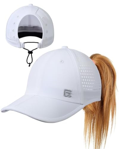 GADIEMKENSD Cola de Caballo Sombreros para Las Mujeres de Verano Gorra de béisbol con Cola de Caballo Agujero de cordón Ajustable Transpirable de Malla Alto Bun Sombrero del Sol para Correr Blanco