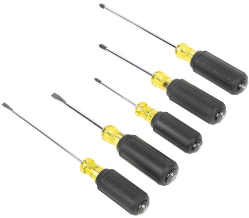 Klein Tools 85805 Screwdriver Set, Made in USA, Multi-Purpose Precision Machined Tips, (3) Phillips, (2) Slotted, Cushion-Grip Handle, 5-Piece