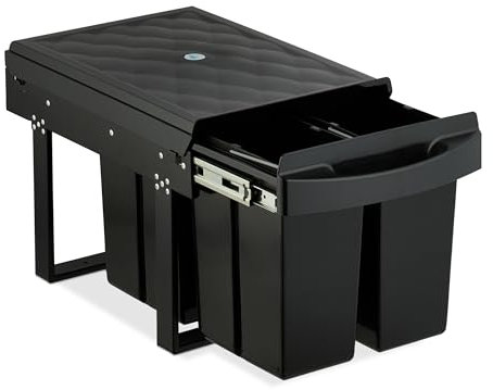 Relaxdays Cubo de Basura Cocina, 4 Espacios, 4X 8 L, 34,6 x 34 x 51,8 cm, Extraíble, Papelera Reciclaje Fregadero, Negro
