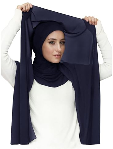Lina & Lily Ninja Hijab Instantáneo de Gasa, Bufanda Musulmana con Gorro Jersey Integrado (Azul Marino)