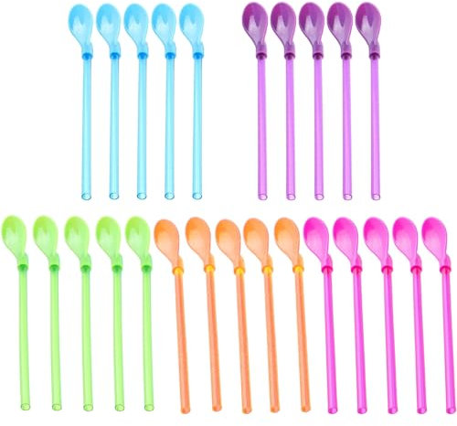 Syylqyr 25pc Transparent Reusable Slush Straws & Spoons, 2 in 1 Design, Ideal for Milkshakes, Smoothies, Coffee & Hot Drinks