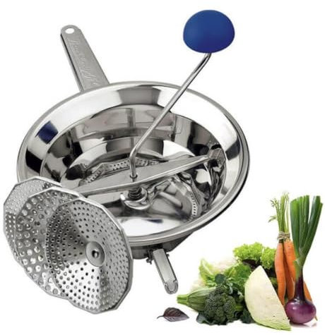 AlmaprofShop Passatutto in acciaio inox 18/10, DIAMETRO 24cm, 3 Dischi in dotazione, passaverdure manuale antiruggine per schiacciare patate, verdure, legumi, zuppe, salse, pomodori, Made in Italy