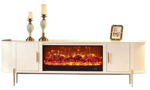 Zhaoj24-05 Decorative Fireplaces Modern 78.7'' White Fireplace TV Stand, TV Consoles with Electric Fireplace, 3D Realistic Flame, 2 Door Storage Cabinet