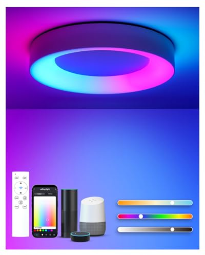 Matane - Plafón LED inteligente RGB (24 W, con control de aplicación, mando a distancia, lámpara compatible con Alexa&Google Assistant, para salón, dormitorio, habitación infantil, redonda, 28 cm