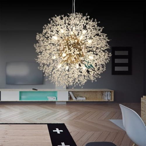 AIBOTY Lustre en Cristal, Suspension en Or Pissenlit, luminaire Suspendu, lustres Modernes en Perles Style feu d'artifice pour Chambre, Salle à Manger, Cuisine, Couloir de Ferme, Hall,12 Heads