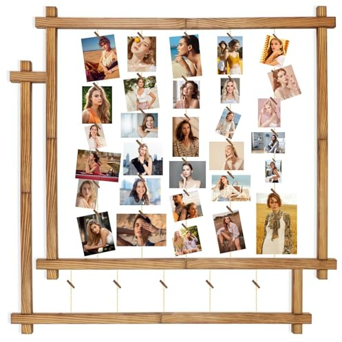 MIHORLIFE Cadre photo en bois pour plusieurs images, cadre photo collage mural avec clips, panneau photo suspendu pour la décoration intérieure(Noir Carbonisé, Lot de 2)
