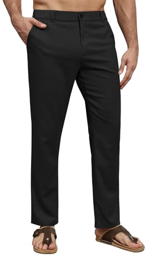 Suwangi Hombre Pantalones de Casuales Pantalones Largos Verano Ligeros Pantalon Lino Mezclar Cintura Elástica con Bolsillos