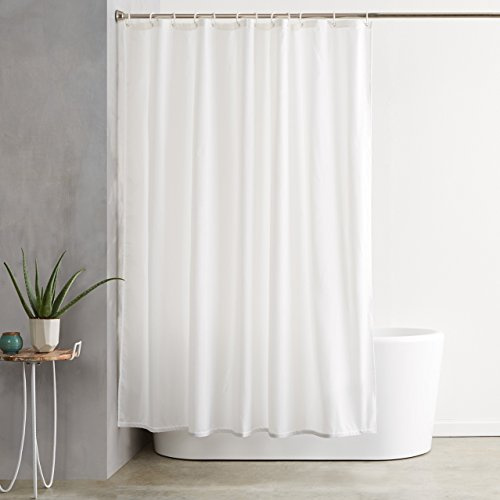Amazon Basics Cortina de Ducha de Tela Resistente al Agua y al Moho, con Ojales y Ganchos, Lavable a máquina, 183 x 183 cm, Blanco
