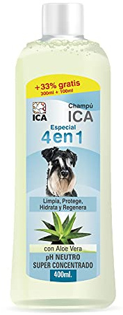 ICA CHP26 Champú Especial 4 en 1 con Aloe Vera para Perros, Limpia, Protege, Hidrata y Regenera, con Fragancia a Sandía Melón, 400ml