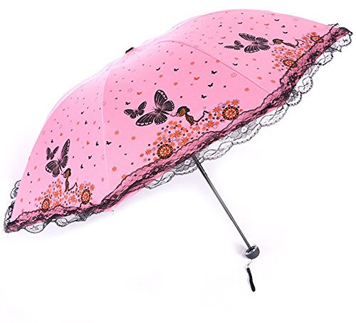 Maibar Umbrella for Women UV Resist Parasol Folding Umbrellas 8 Ribs for Women Mini Umbrella in Summer (Pink)