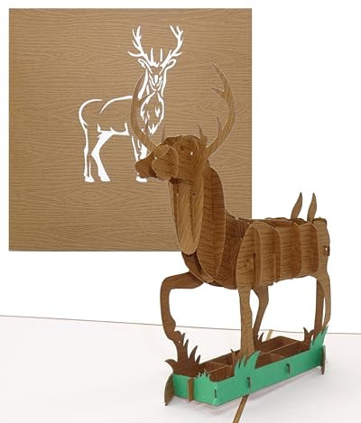 Pop Up Karte „Hirsch – Waidmannsheil“ - 3D Geburtstagskarte & Einladungskarte mit Umschlag & Hirsch Motiv - als Geschenk, Gutschein und Einladung zum Wandern, zur Jagd für Jäger & Förster