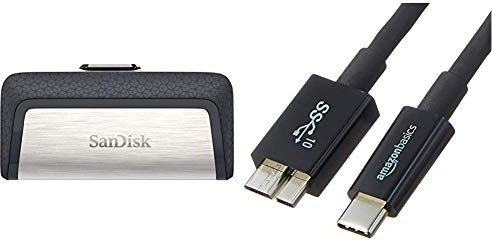 SanDisk Ultra 128 GB Dual Type-C USB 3.0 Flash Drive & Amazon Basics USB Type-C to Micro-B 3.1 Gen2 Cable - 0.9 m - Black