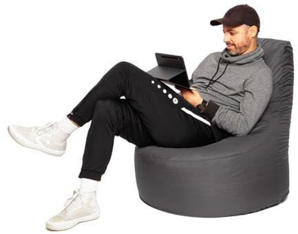PATCH HOME Gamer Sessel Sitzsack Beanbag - 2 Größen - 25 Farben XL - 75cm Durchmesser, 30cm Sitzhöhe, 80cm Höhe Anthrazit