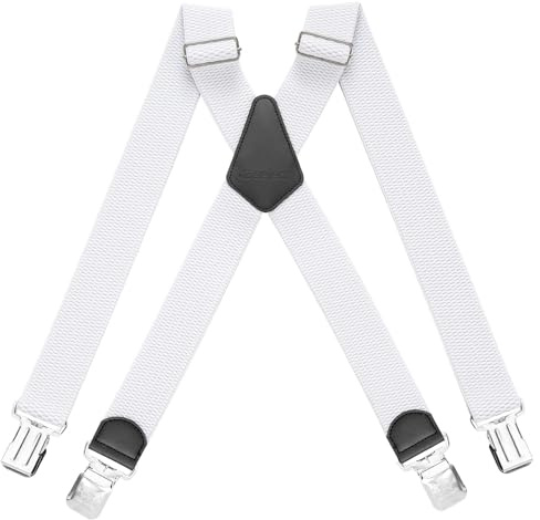 HBselect Bretelles Homme Larges Réglable Élastique Extra Fort 4 Clips en forme X,Bretelles Homme Larges et Vintage
