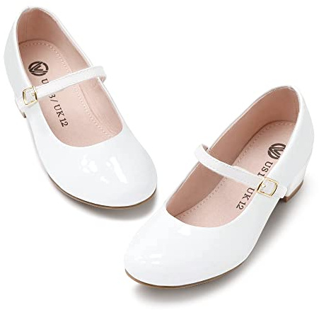 MIXIN Girls Mary Jane Dress Shoes - Princess Ballerina Flats Low Heels for School Party Wedding, Back to School Shoes for Girls (Little Kid/Big Kids) White Size 2