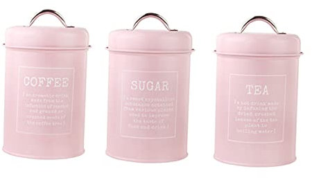 MERIGLARE Juego de Botes de Cocina de Metal, Café, Té, Azúcar, Latas, Contenedores, Frascos de Almacenamiento de Alimentos, Botellas, Capacidad de 1200 Ml - Rosa, Individual