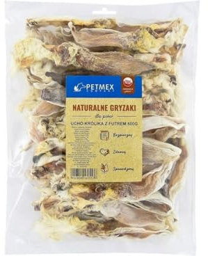 KT-Pets Kaninchenohren mit Fell - 500g - Leckerer Snack für Hunde zur unterstützung der Darmreinigung