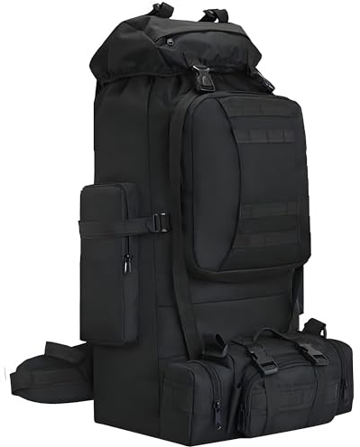 Kabxhueo 100 Liter Wasserdichter 2 in 1 Rucksack für Herren - Großer Wanderrucksack, Reiserucksack & Trekkingrucksack für Camping, Travel & Wandern | Taktischer Survival Backpack, Schwarz