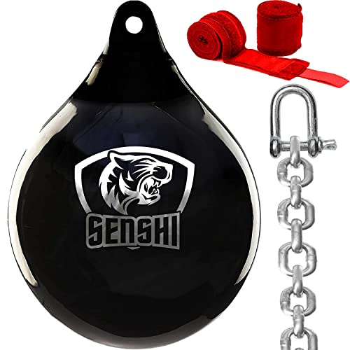 Senshi Japan Saco de boxeo de agua pesada con cadena y vendas de mano | The Better Maize & Uppercut Bag | Impermeable, a prueba de fugas y resistente a los rayos UV para boxeo al aire libre e