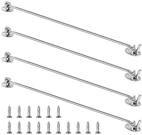 Ticeed 4 Stück Sturmhaken Windhaken Edelstahl Kabinenhaken Solider Lang 16 Zoll Fensterhaken Öse Riegel Tor riegel Helter Locking Türschloss Fenster Fang mit Schrauben für Tor Fenster Hangartor 40cm