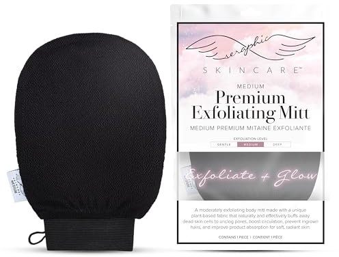 Seraphic Skincare Premium Exfoliating Mitt for Body, Medium – Peeling-Handschuh aus Viskosefasern für normale bis trockene Haut – zum Entfernen und Auftragen von Selbstbräuner