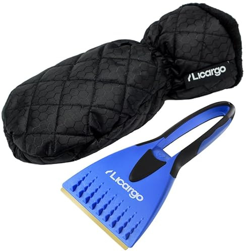 LICARGO Grattoir à Glace avec Gant - Chaud et Imperméable, Lame en Laiton [Fabriqué en Allemagne] - Voiture avec Gant, Grattoir Gant, Auto Gant