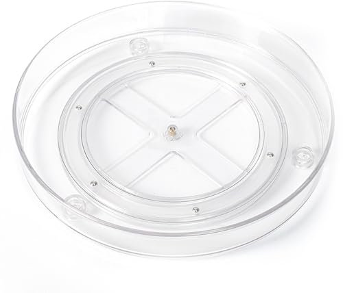 LUZOON Kühlschrank Organizer 1 Stück:27cm, Schrank Organizer Küchen Lazy Susan 360° Drehbarer Gewürzhalter – Transparent